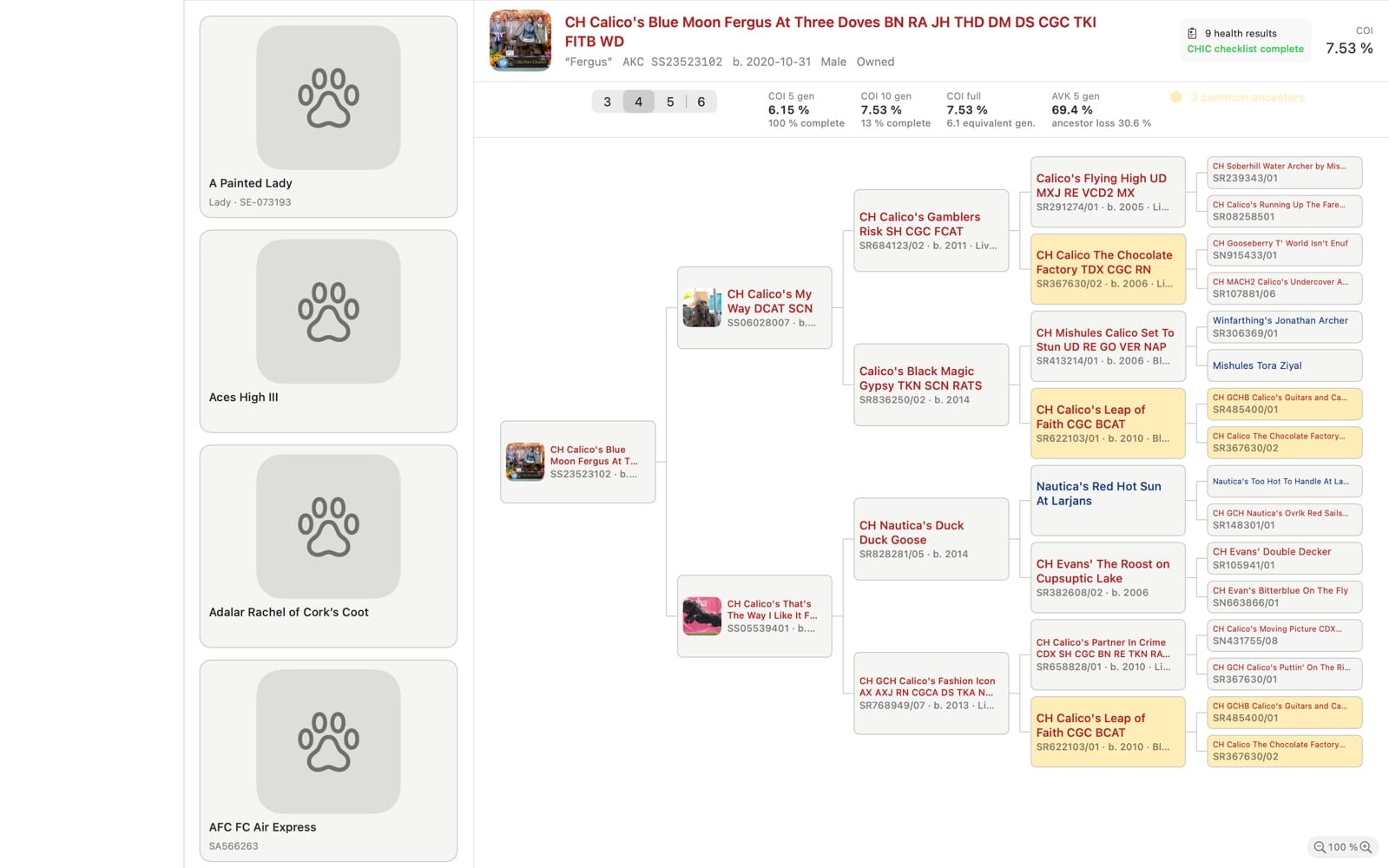 A four-generation pedigree.