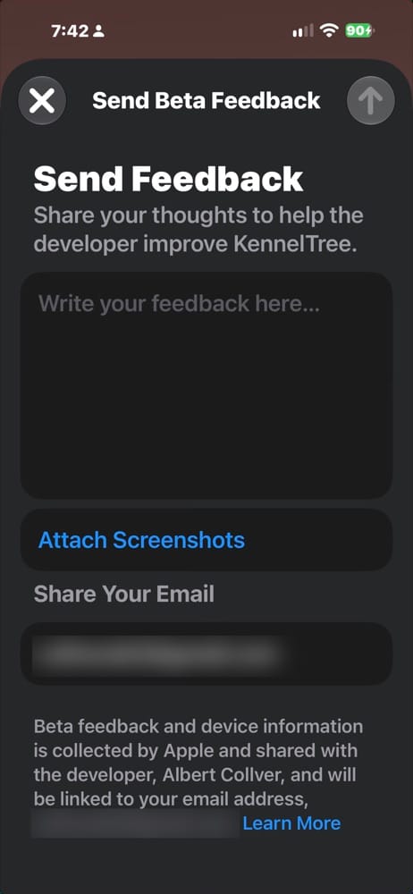 The feedback form