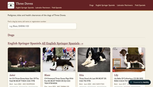 Your kennel's website, free, from KennelTree